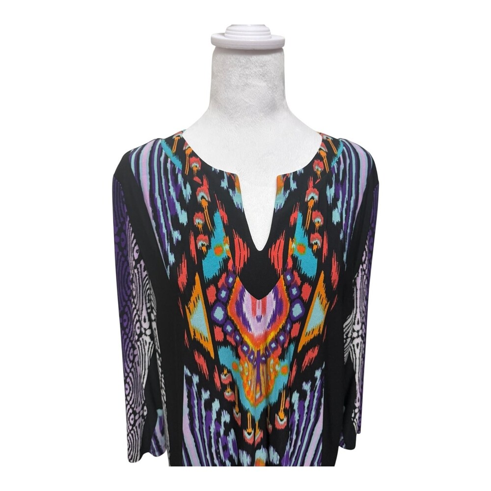 Chicos‎ Dress Size 3 US XL Ikat Print Pullover 3/4 Sleeve Multicolor Boho Casual
